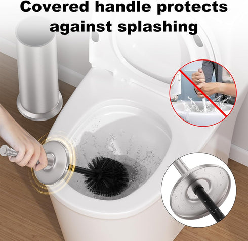 Stain Nickel Toilet Brush and HolderExtra Long Handled Toilet Brush for BathroomStainless Steel Heavy Duty Toilet Bowl