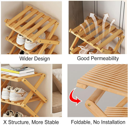 Closet 5 YYW Shoe Rack, Foldable Bamboo Shoes Shelf, Freestanding Shoe Storage Organiser for Entryway, Hallway