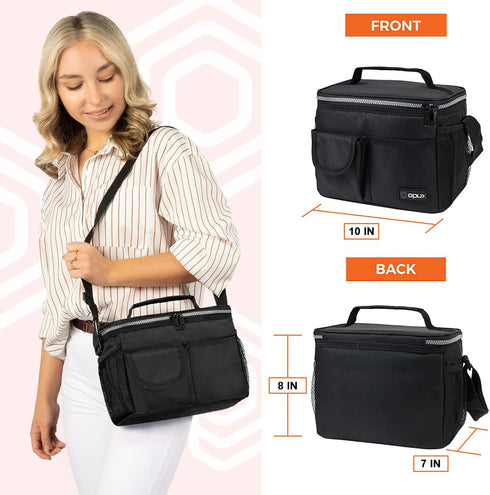 opux Insulated Lunch Bag for Men Women - Leakproof Black Lunch Box for Work, Portable Soft Cooler Bag, 14 Can/8L