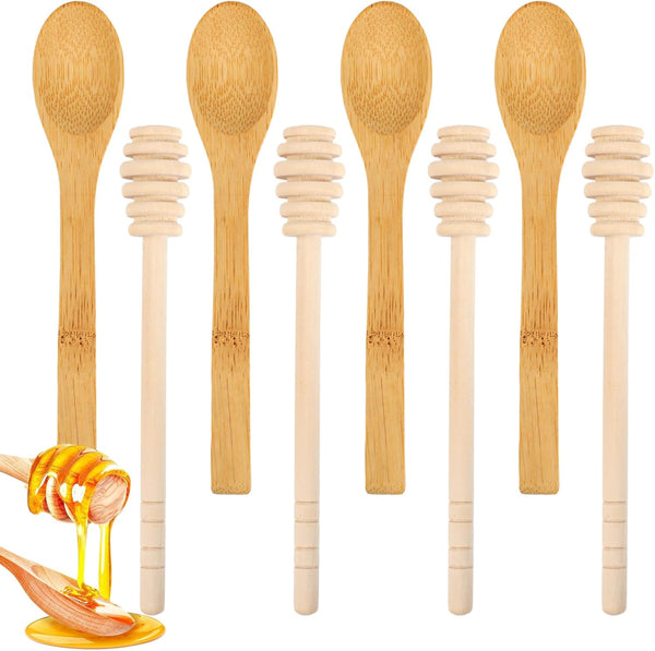 Ninsula 8PCS Wooden Honey Dipper Set, 6.2 Inch Honey Dipper Sticks Honey Spoon,