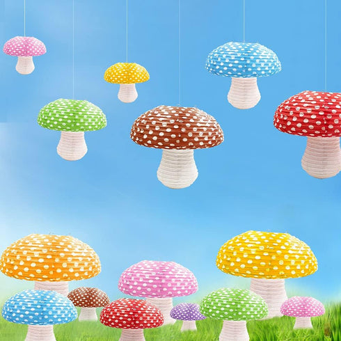 3Pcs Purple Large Mushroom Shaped Paper Lanterns for Forest Jungle Wonderland Themed Birthday Party Decor