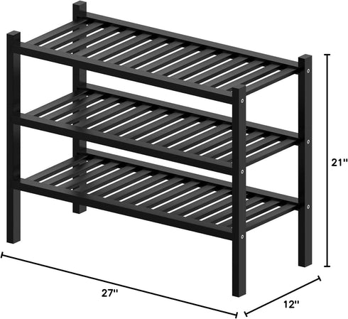 ROMGUAR CRAFT 3 Closet, 27"x12"x21" Tier (Thick) Bamboo Shoe Rack for Entryway, Small Wood Shoe Shelf Storage Organizer