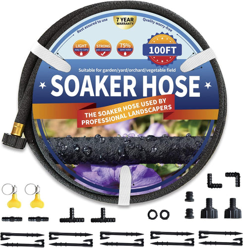 Soaker Hose 100 FT for Garden Beds, 1/2 Rubber Garden Soaker Hoses
