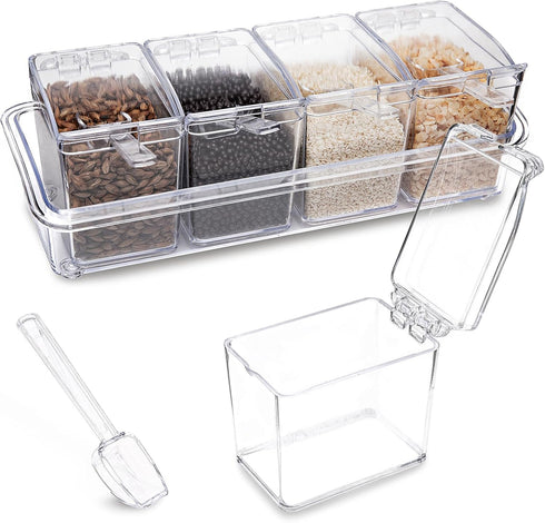 XJMWXHFC Clear Seasoning Box, 4 Pieces Seasoning Rack Spice Pots, Storage Container Condiment