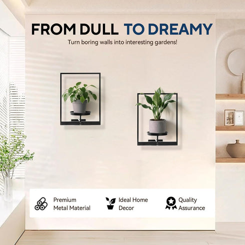 TECKED 4 Pack Black Metal Indoor Window Plant Shelves Hanging Plant Shelves Picture Frame Outdoor Plant Rack for Indoor