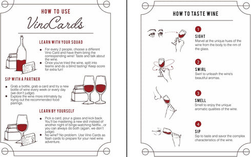 VINO CARDS SMELL DARK FRUIT TASTE BLACKPEPPER PAIRS WITH LAMB GOUDA BEEF Vino Cards: Wine Tasting Game - Complete