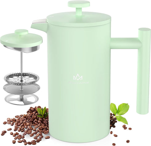 French Press Coffee Maker, 12OZ Double Wall Vacuum Insulated 304 Stainless Steel for Home & Office