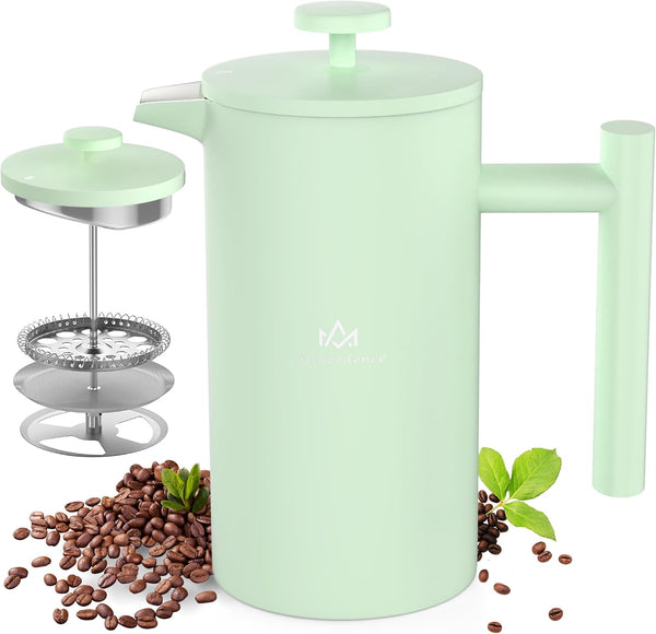 French Press Coffee Maker, 12OZ Double Wall Vacuum Insulated 304 Stainless Steel for Home & Office