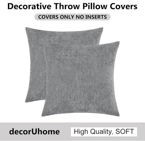 24x24 Inch Set 2, decorUhome Chenille Dark Grey Throw Pillow Covers of Decorative Soft Couch Pillow Covers Solid Dyed