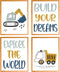 BearCake Construction Decor for Boys Room, Cartoon Excavator Truck Wall Art Poster