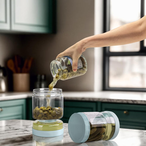 Flip,34oz WhiteRhino Glass Pickle Jar with Strainer Pickle Container,Hourglass Pickle Juice Separator Jar