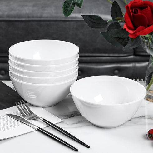 Melamine Cereal Bowls Set of 6, 28oz White Unbreakable Soup Bowls, Dishwasher Safe for Kitchen
