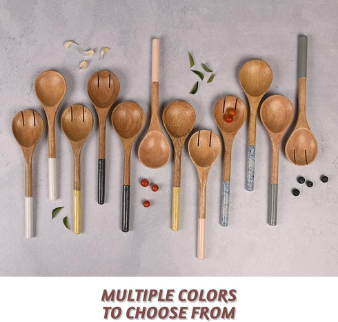 Folkulture Wooden Salad Servers or Tongs - 12-inch Spoon and Fork Set for Serving Salad, Mango Wood, White