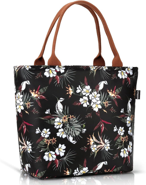 Gloppie Insulated Lunch Bag for Women, Leakproof Lunch Tote with White Flower Design