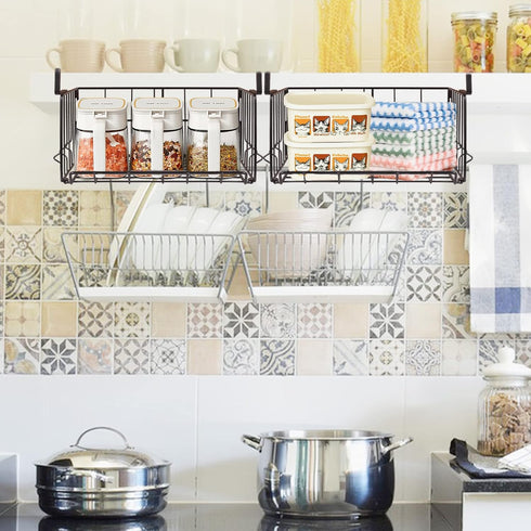 Under Shelf Storage Baskets, 2 Pack Foldable Carbon Steel Baskets for Kitchen Cabinets & Pantries