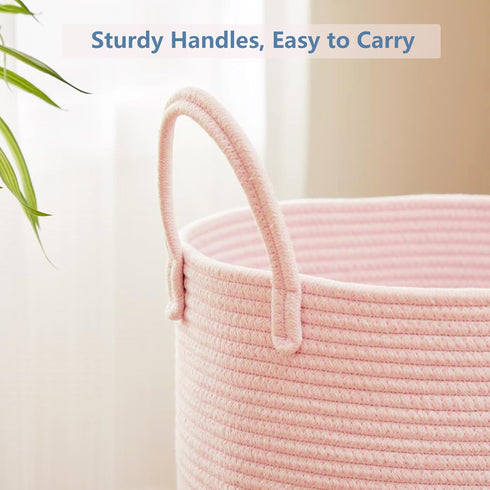 15x20 Inches, 60L Large Pink Laundry Basket Woven Rope Hamper for Baby Girls and Kids, Tall Nursery Storage Bin, Kawaii