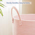 15x20 Inches, 60L Large Pink Laundry Basket Woven Rope Hamper for Baby Girls and Kids, Tall Nursery Storage Bin, Kawaii
