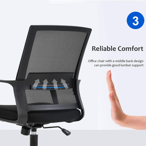 FDW Ergonomic Office Chair, Mid-Back Mesh Computer Chair with Lumbar Support, Adjustable Rolling Swivel