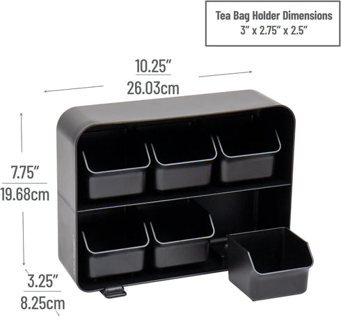 Mind Reader Tea Bag Organizer, Countertop Storage for Kitchen, Plastic, 10.25"L x 3.25"W x 7.75"H - Black