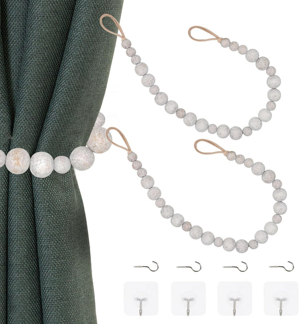 OCIOLI 2 Pieces Curtain Tiebacks, Wall Curtain Pull Backs for Boho Decor, Whitewashed Color