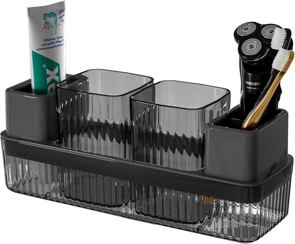 2 Cups Toothbrush Holder for Bathrooms, Organizer for Bathroom Countertop, Toothpaste Caddy, Black