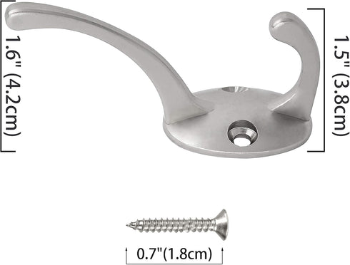 IBosins 12 Pack Silver Coat Hooks, Wall Mounted with 24 Screws, Retro Double Hooks for Coat, Scarf, Bag