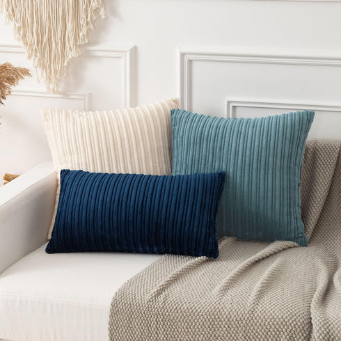 Pack 2 18x18 Inch, Kevin Textile Soft Corduroy Throw Pillow Covers of Plush Striped Decorative Square Cushion Covers