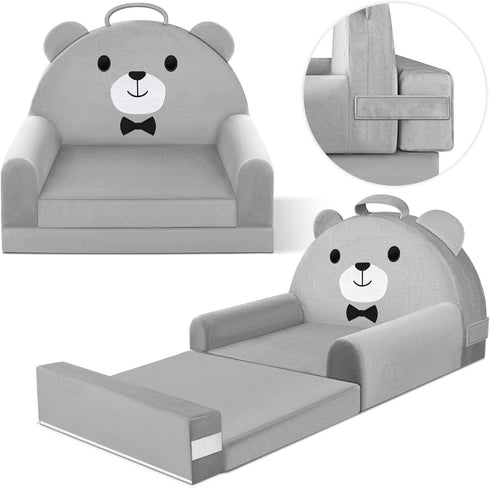 Kids Sofa Bed with Removable Washable Cover & Magic-Tape Backrest Foldable Toddler