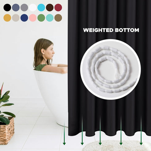 Biscaynebay Extra Long Fabric Shower Curtain Liner, 72 Inch Width by 84 Inch Length, Black
