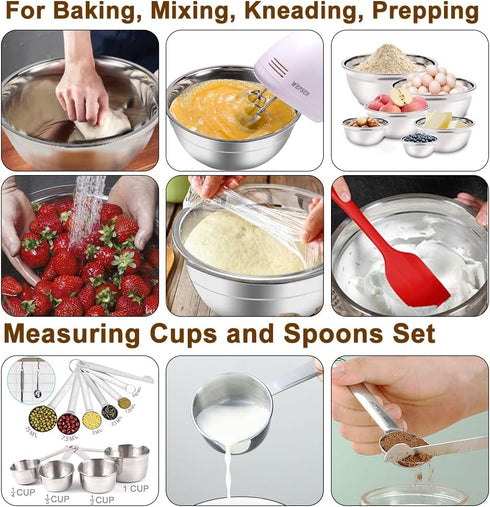 Hand Mixer Electric Mixing Bowls Set, 5 Speeds Handheld Mixer with 5 Nesting Stainless Steel Bowls, 200W