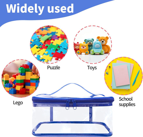3 Packs Clear Toy Storage Bags - 9.4 x 6.7 x 4.3 Inch Transparent PVC Organizing Bags for Small Toys (Blue)