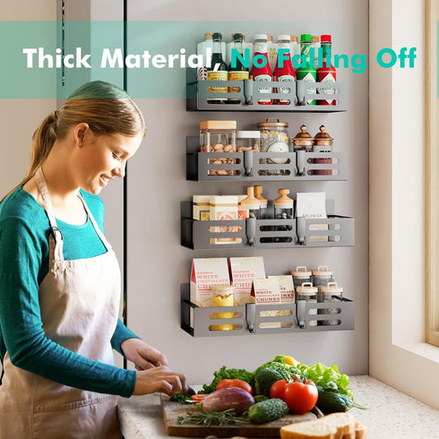 SETBAOO 4 Pack Magnetic Spice Rack for Refrigerator, Black Magnetic Shelf and Fridge Kitchen Storage Cabinet Organizers