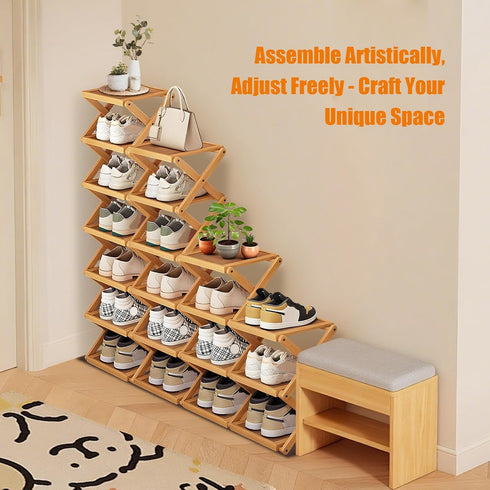 Closet, 4 YYW Shoe Rack, Foldable Bamboo Shoes Shelf, Freestanding Shoe Storage Organiser for Entryway, Bedroom