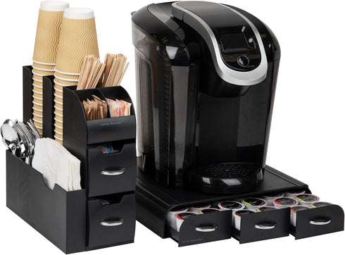 Mind Reader Coffee Pod Drawer and Cup Condiment Set, 2 Pcs., 36 Pod Capacity, Black
