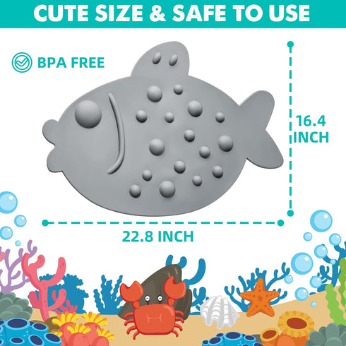 ZHICHENG Non-Slip Bathtub Mat for Kids - Soft Baby Cute Fish Shape Shower mat with Strong Suction Cups for Bathroom