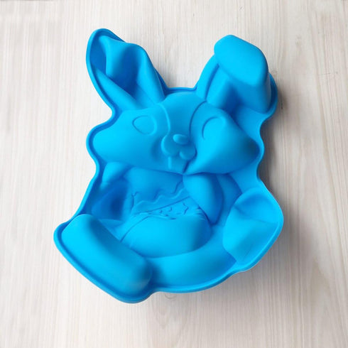 Bunny Holding Egg Cake Pan, BPA Free, Non-Stick Rabbit Silicone Bakeware Mold for Easter Cake