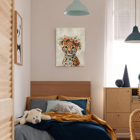 12x16 Inches Nursery Wall Decor Lovely Baby Leopard with Garland Pictures Print on Canvas Cute Animal Portrait Poster