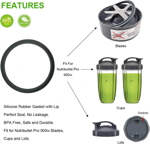 Blender Gasket Replacement Parts, Rubber O Ring for Nutribullet Blender 900W & 600W Series, 10 Pieces
