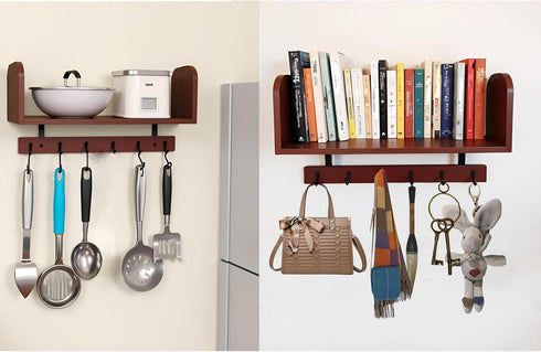 Selling at a Loss Promotion,Wooden Shelf with Hooks - Multipurpose Organizer for