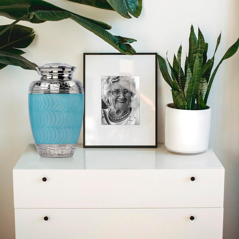 Trupoint Memorials Cremation Urns for Human Ashes - Decorative Burial Urn for Adult Men and Women, Large Light Blue