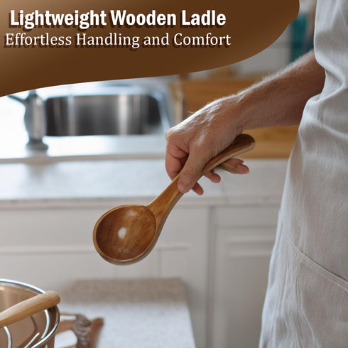 Wooden Ladle, Long Handle Soup Spoon for Kitchen Cookware, 10 Inch Serving Spoon