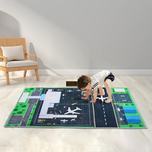 JIFEIFAN 47''/63'' Kids Bedroom Carpet Kids Rug for Playroom, Creative Airport Fun Rug,