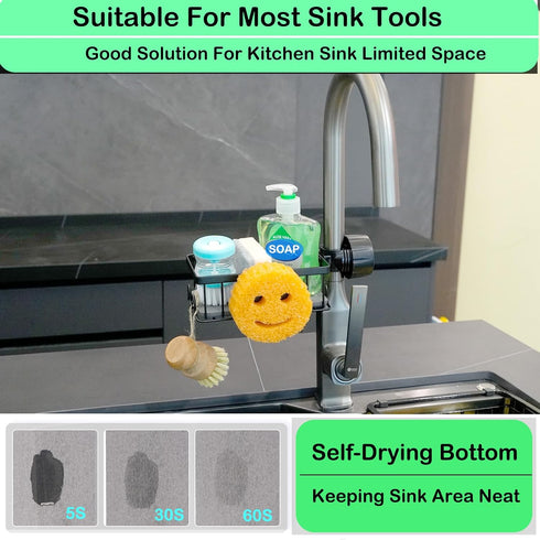Sponge Holder for Kitchen Sink Smiley Face Sponge Holder Over Faucet - Stainless Steel Sink Caddy Organizer with Quick
