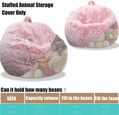 Kisoy Fluffy Stuffed Animal Storage Bean Bag Chair Cover (No Filler), Faux Fur Comfy Bean Bag Cover for Organizing