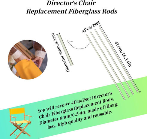 4 (Grey_2) Pcs Director's Chair Fiberglass Replacement RodReplacement Fiberglass Stick for Directors Chairs Director