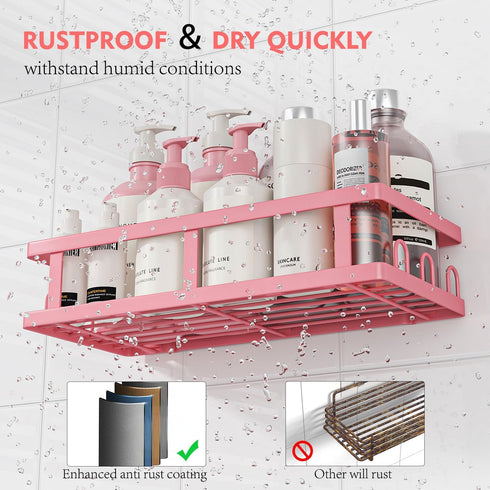 6 Pack Youvip Shower Caddy, Adhesive Shower Shelves with Soap Holder, No Drilling Rustproof Large Capacity pink