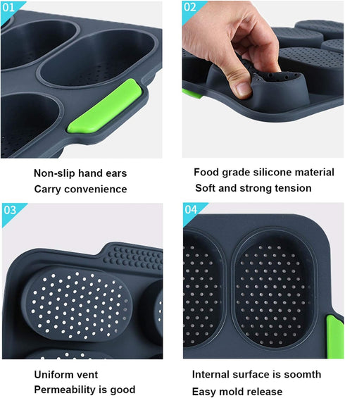 Mini Baguette Baking Tray, Non-Stick Silicone French Bread Baking Mould, DIY 8 Loave Baguette Mold Loaf Pan