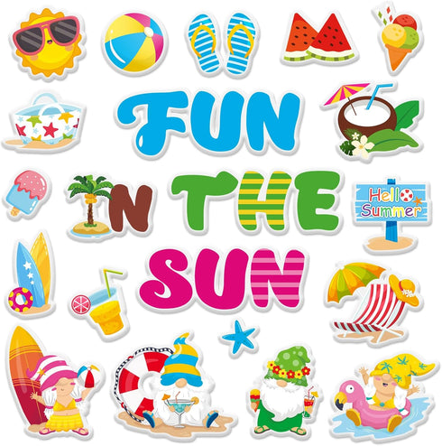 Summer Thick Gel Clings Hawaiian Beach Tropic Stickers for Home Classroom Nursery, Fun in The Sun Window Gel Decals,