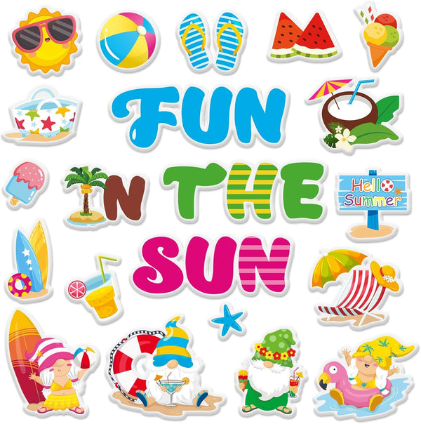 Summer Thick Gel Clings Hawaiian Beach Tropic Stickers for Home Classroom Nursery, Fun in The Sun Window Gel Decals,