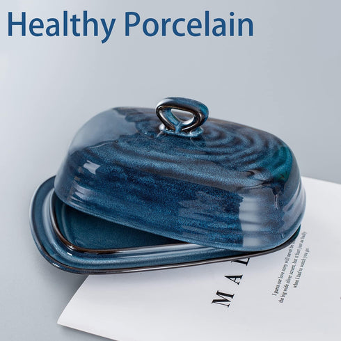 Countertop, Hasense Butter Dish with Lid, Ceramic Butter Dish with Cover for Porcelain Butter Keeper with Handle Design
